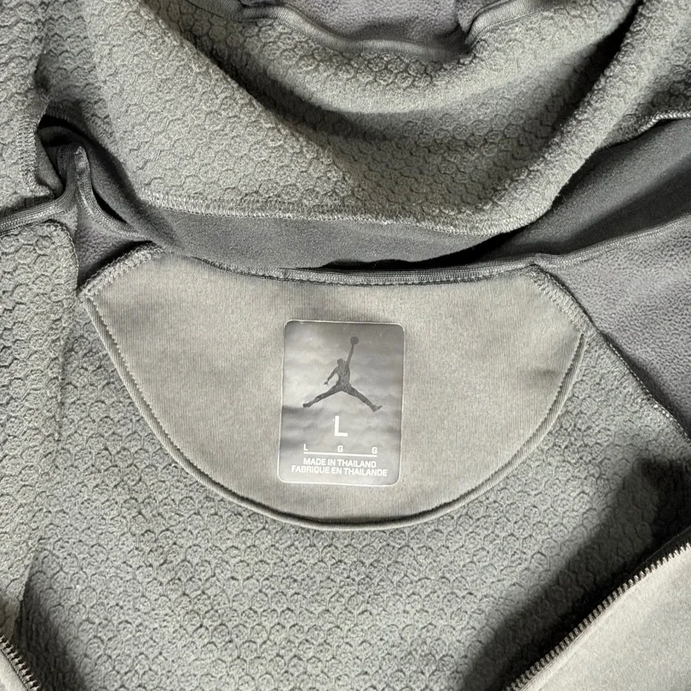 Jordan Mens Full Zip Fleece Hoodie‎ Charcoal Gray Black Mixed Media Jacket Large